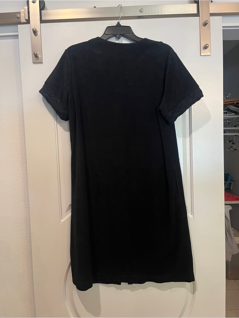 Classic Black Lace-Trim terrycloth zippered cover up. GUC! - Picture 5 of 7